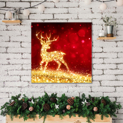 Cuadro en lienzo canvas Decoración de Navidad del reno de oro