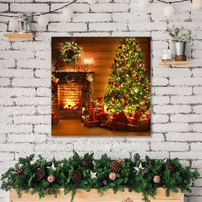 Cuadro en lienzo canvas Regalo de Navidad Chimenea de Navidad