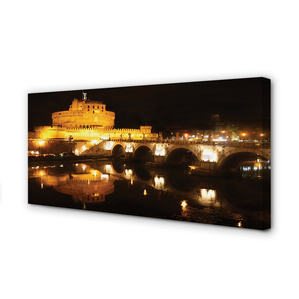 Cuadros sobre lienzo Roma río de puente noche