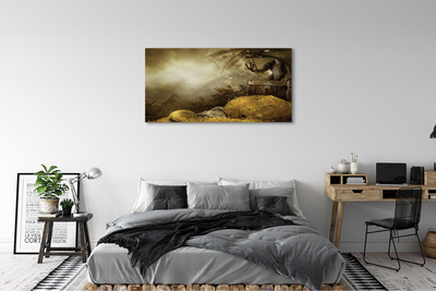 Cuadros sobre lienzo Dragón de oro nubes de montaña