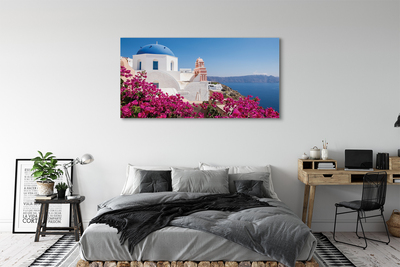Cuadros sobre lienzo Grecia flores edificios mar