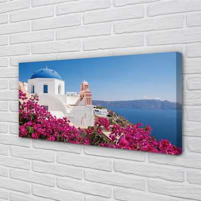 Cuadros sobre lienzo Grecia flores edificios mar