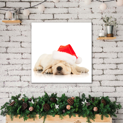 Cuadro en lienzo canvas Cachorro de Santa sombrero de invierno