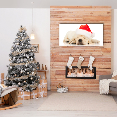 Cuadro en lienzo canvas Cachorro de Santa sombrero de invierno