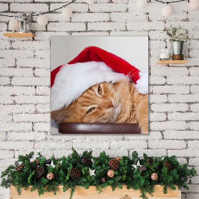Cuadro en lienzo canvas Gato del sombrero de Santa de Navidad