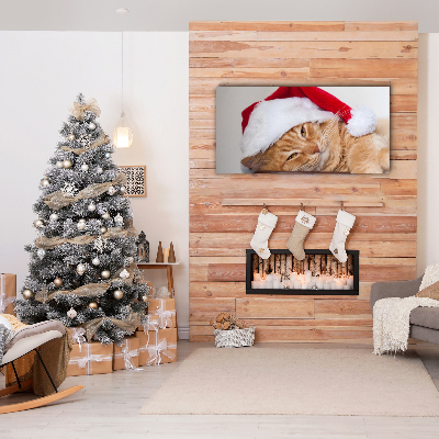 Cuadro en lienzo canvas Gato del sombrero de Santa de Navidad