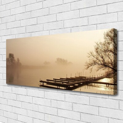 Cuadro en lienzo Puente agua niebla paisaje