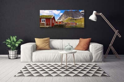 Cuadro en lienzo canvas Casas lago monte paisaje