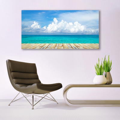 Cuadro en lienzo canvas Mar nubes muelle paisaje