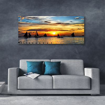 Cuadro en lienzo canvas Botes mar sol paisaje