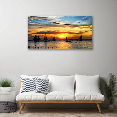 Cuadro en lienzo canvas Botes mar sol paisaje