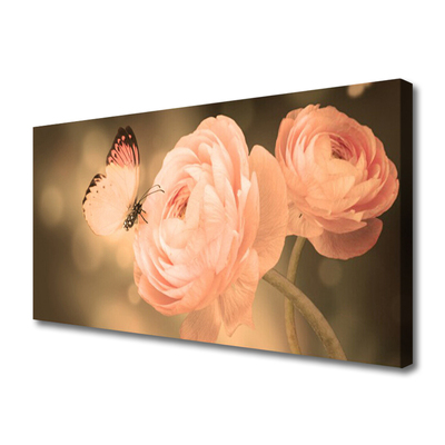 Cuadro en lienzo canvas Mariposa rosas naturaleza