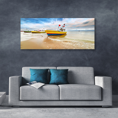 Cuadro en lienzo canvas Botes playa mar paisaje