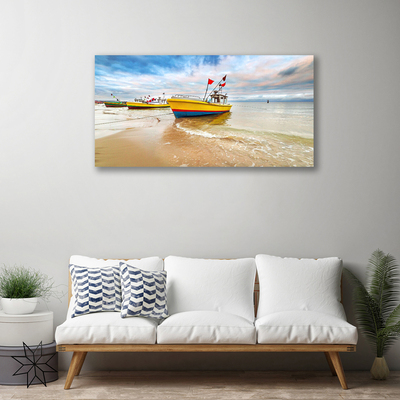 Cuadro en lienzo canvas Botes playa mar paisaje