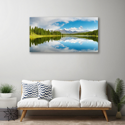 Cuadro en lienzo canvas Bosque lago monte paisaje