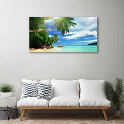 Cuadro en lienzo canvas Palmera playa mar paisaje