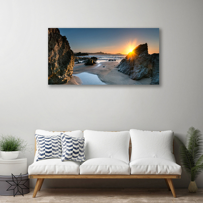 Cuadro en lienzo canvas Roca playa sol paisaje