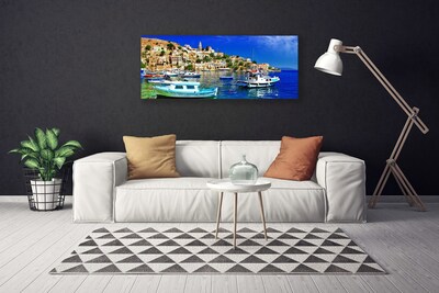 Cuadro en lienzo canvas Botes ciudad mar paisaje