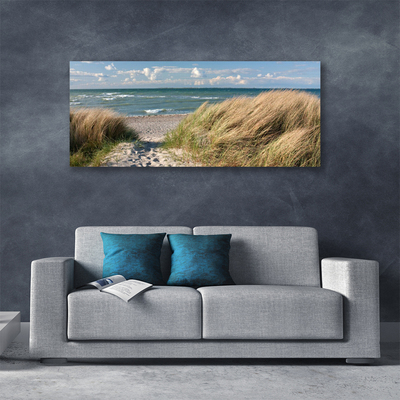 Cuadro en lienzo canvas Playa mar hierba paisaje
