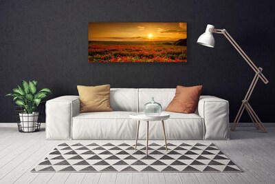Cuadro en lienzo canvas Campo amapolas puesta del sol prado