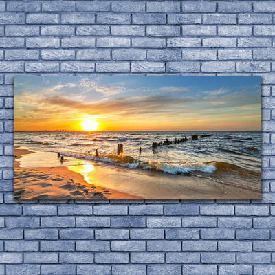 Cuadro en lienzo canvas Mar puesta de sol playa