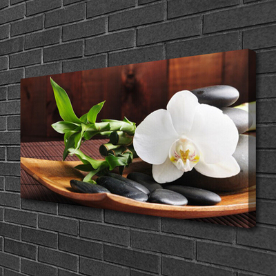 Cuadro en lienzo canvas Bambú zen orquídea blanca