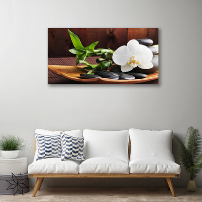 Cuadro en lienzo canvas Bambú zen orquídea blanca