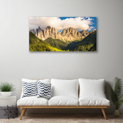 Cuadro en lienzo canvas Cumbres del monte nubes bosques prado