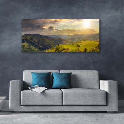 Cuadro en lienzo canvas Monte prado puesta del sol