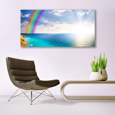 Cuadro en lienzo canvas Arco iris por encima del mar paisaje