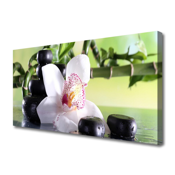 Cuadro en lienzo canvas Orquídea piedras bambú