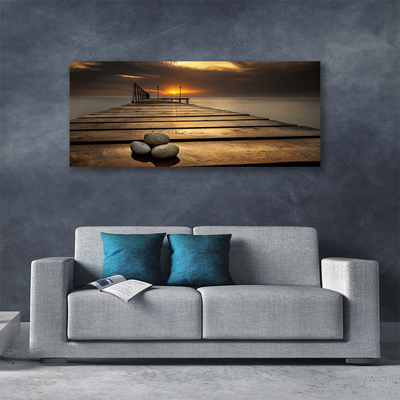 Cuadro en lienzo canvas Mar muelle puesta de sol