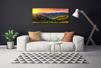 Cuadro en lienzo canvas Paisaje prado puesta del sol