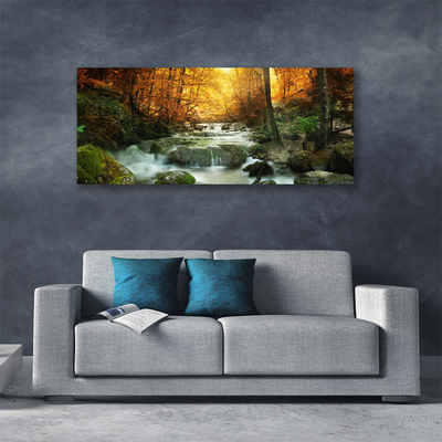 Cuadro en lienzo canvas Salto de agua naturaleza bosque otoño
