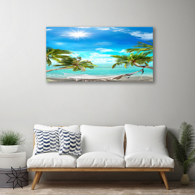 Cuadro en lienzo canvas Palmeras tropicales hamaca playa
