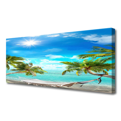 Cuadro en lienzo canvas Palmeras tropicales hamaca playa
