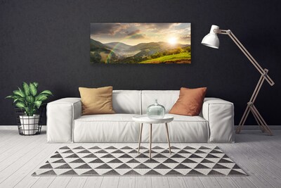 Cuadro en lienzo canvas Prado monte puesta del sol