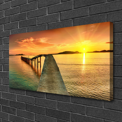 Cuadro en lienzo canvas Mar sol puente paisaje