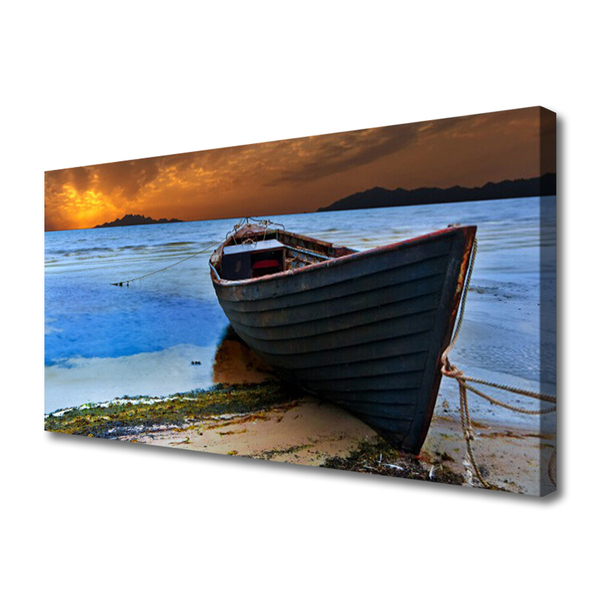 Cuadro en lienzo canvas Barco mar costa playa