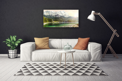 Cuadro en lienzo canvas Monte bosque lago paisaje
