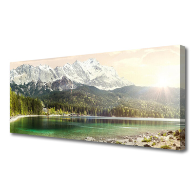 Cuadro en lienzo canvas Monte bosque lago paisaje