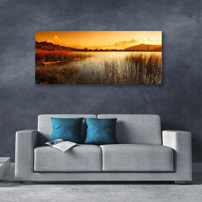 Cuadro en lienzo canvas Lago paisaje puesta del sol