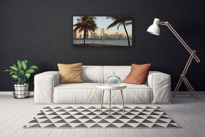 Cuadro en lienzo canvas Palmeras trópicos ciudad mar