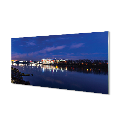 Cuadro de cristal Varsovia estadio puente del río de la noche