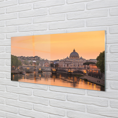 Cuadro de cristal Roma río sunset puentes de edificios
