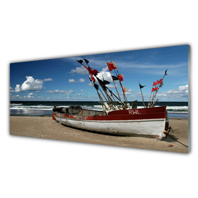 Cuadro de vidrio Mar playa barco paisaje