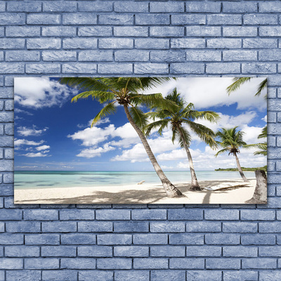 Cuadro de vidrio Mar playa palmera paisaje