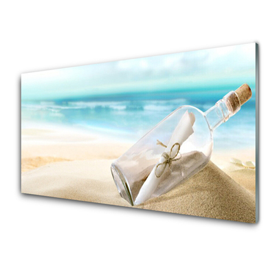 Cuadro de vidrio Playa botella carta arte