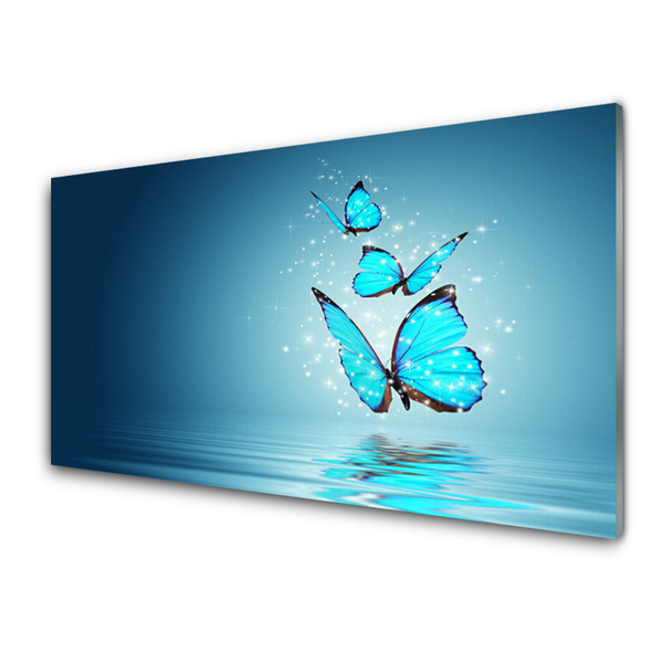 Cuadro en vidrio Azul mariposas agua arte