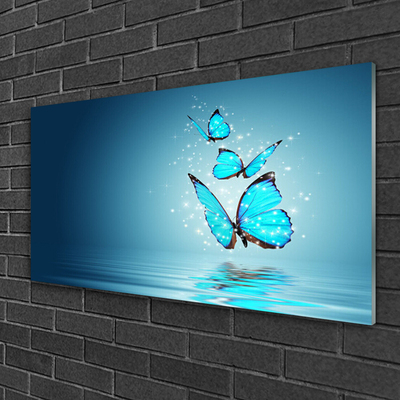 Cuadro en vidrio Azul mariposas agua arte